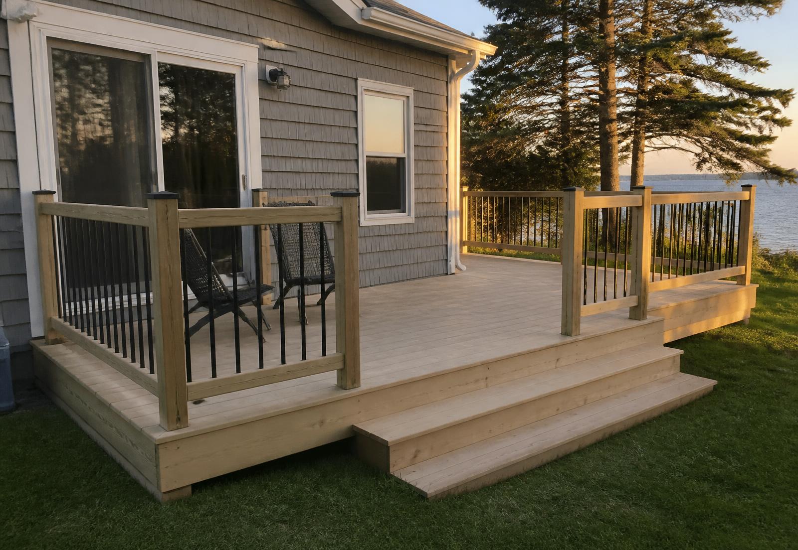 Completed cedar deck with new railings on a Nova Scotia home